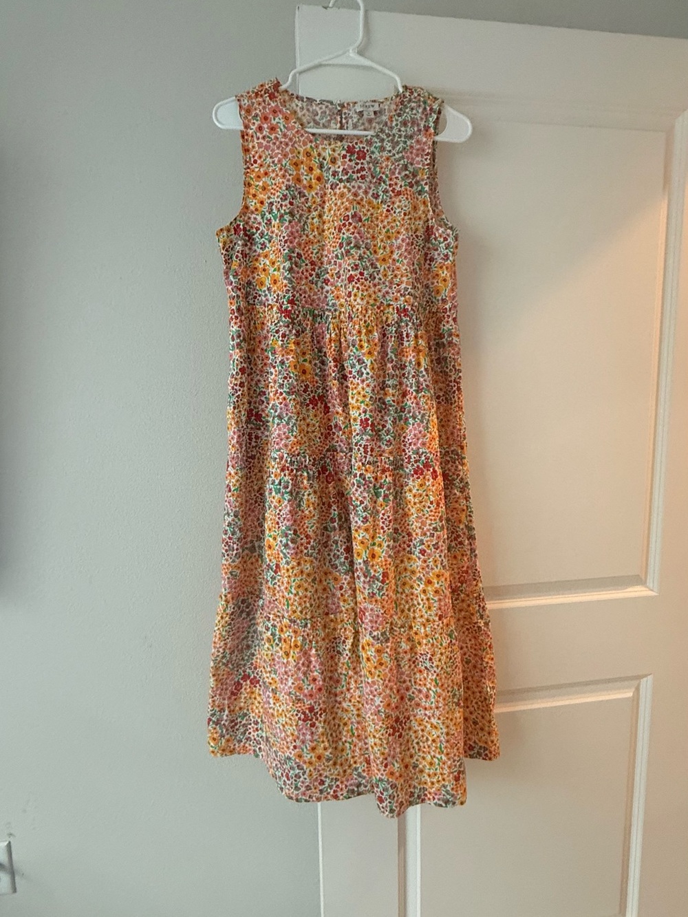 J.Crew Ditsy Floral Tiered Midi Dress Sleeveless Orange Red Orange Smock💛 - Picture 5 of 13